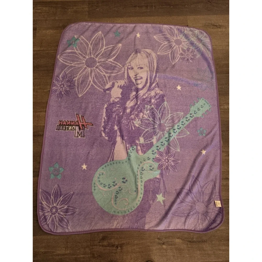 Vintage Hannah Montana Blanket Fleece Throw Guitar Flowers Y2K Disney Channel